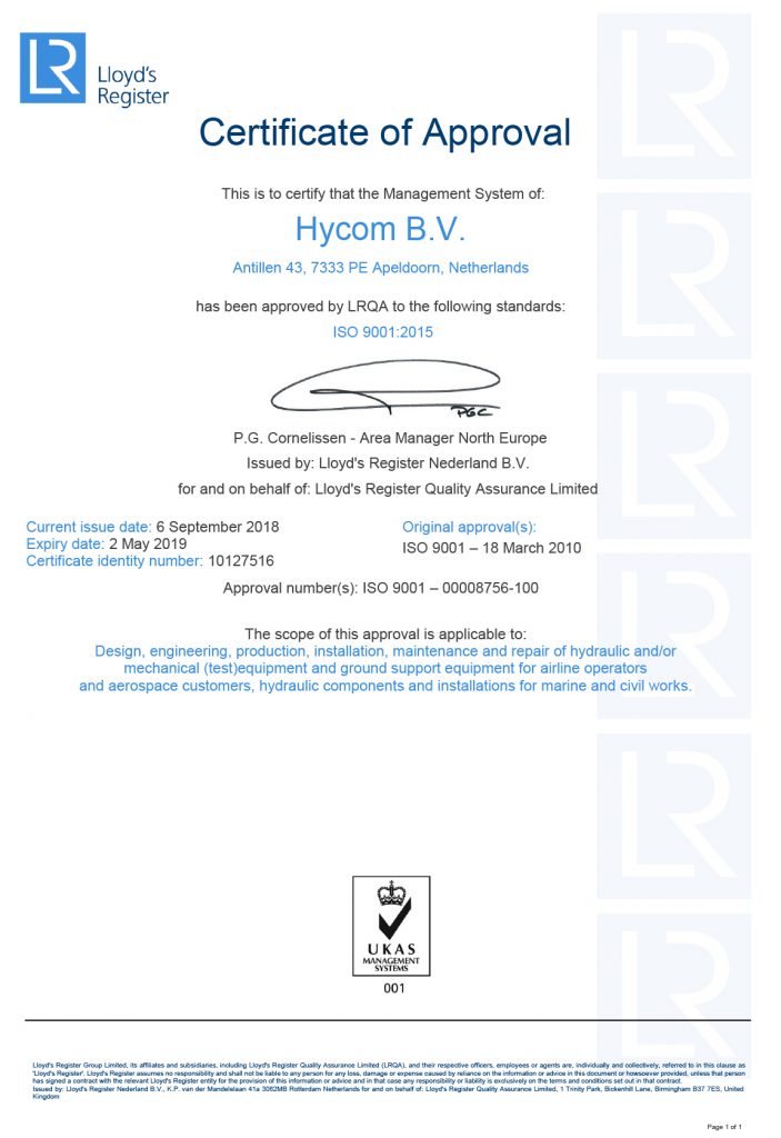 Hycom BV ISO 9001 Certificate - Hycom